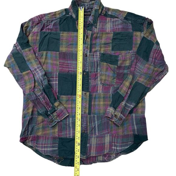 Vintage Structure Flannel Shirt Mens M Medium Plaid Button Up Patchwork 90s - Picture 7 of 7